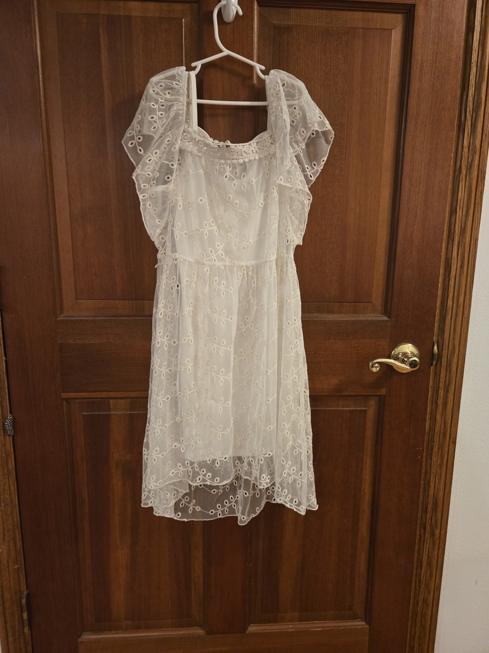 Knitworks White Eyelet Midi Dress with Flutter Sleeves